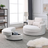 Linen Barrel Swivel Chair With Storage Ottoman - Furniture Home Direct