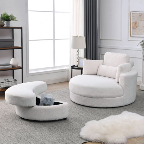 Linen Barrel Swivel Chair With Storage Ottoman - Furniture Home Direct