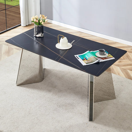 Dining Table Marble Pattern Slab With Butterfly Legs Black - Furniture Home Direct