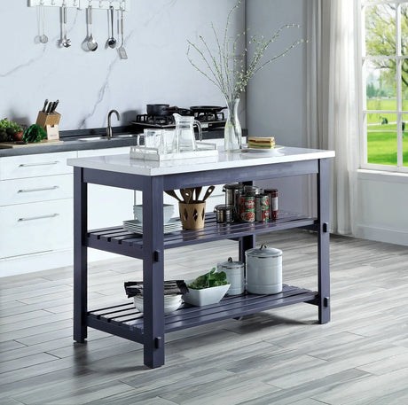Enapay - Marble Top Top Kitchen Island - Gray - Furniture Home Direct