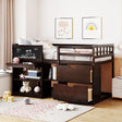 Low Loft Bed With Rolling Desk, Shelf And Drawers - Furniture Home Direct