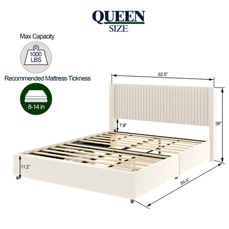Anna - Upholstered Wingback Platform Bed With 4 Drawers Storage - Furniture Home Direct