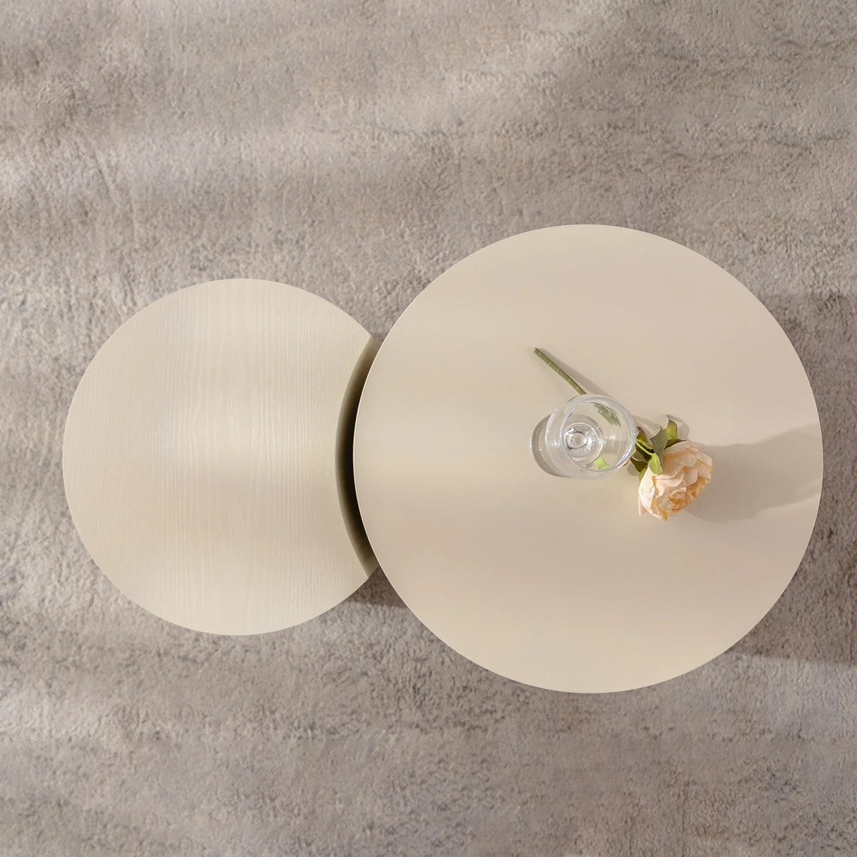 Round Accent Tables Set Modern Ribbed Pair Beige Cream - Furniture Home Direct