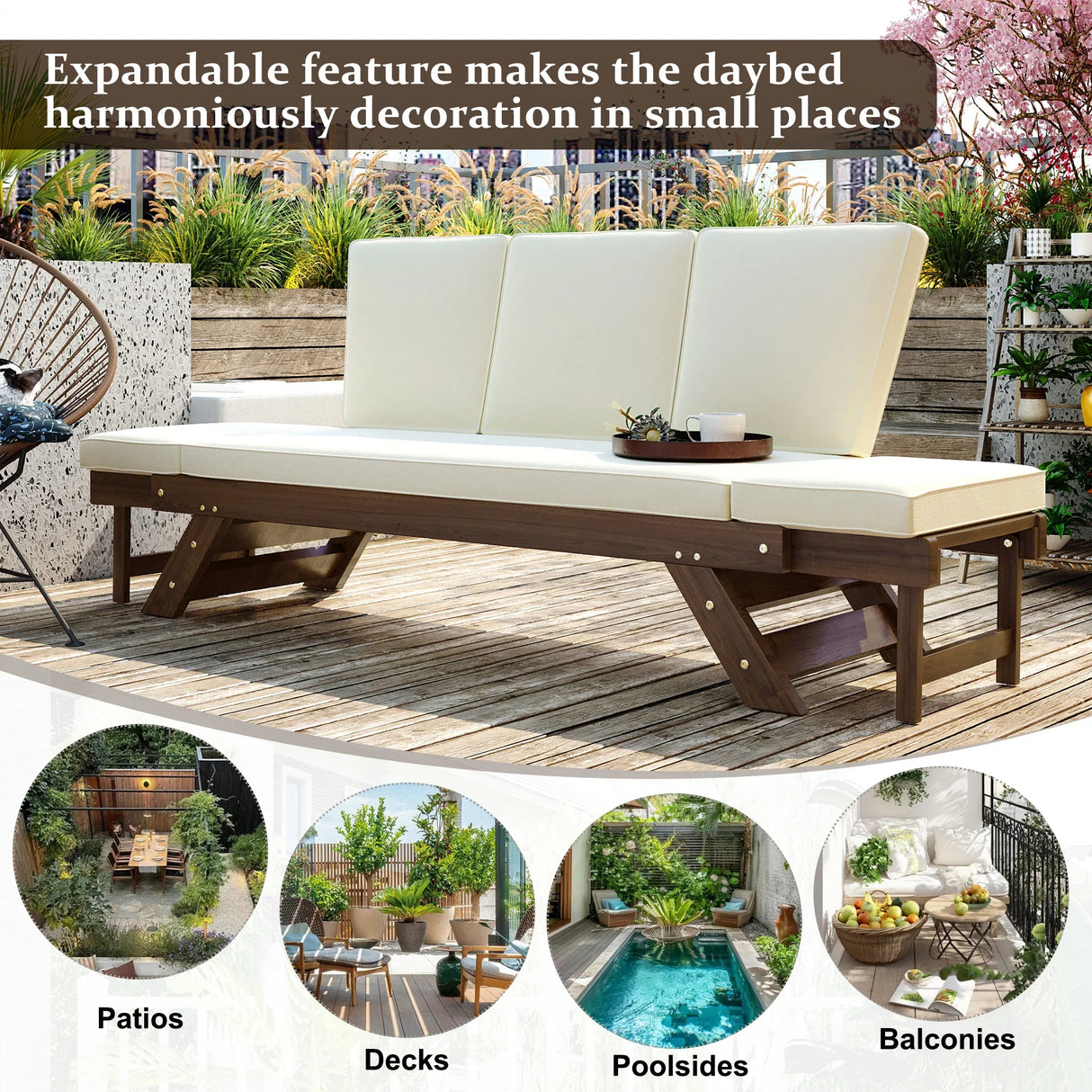 Outdoor Sofa with Adjustable Armrests - Beige - Furniture Home Direct