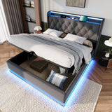 King Bed LED 360 Surround Lighting Storage USB Type C Gray - Furniture Home Direct
