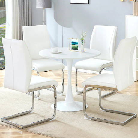 Dining Set Modern Round Table with Four Chairs White - Furniture Home Direct