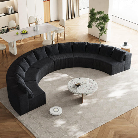 Sectional Sofa Corduroy Curved Modular Living Room Black - Furniture Home Direct