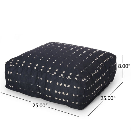 Dalm - Fabric Square Pouf Ottoman With Polystyrene Beads Filling - Dark Blue / White - Furniture Home Direct