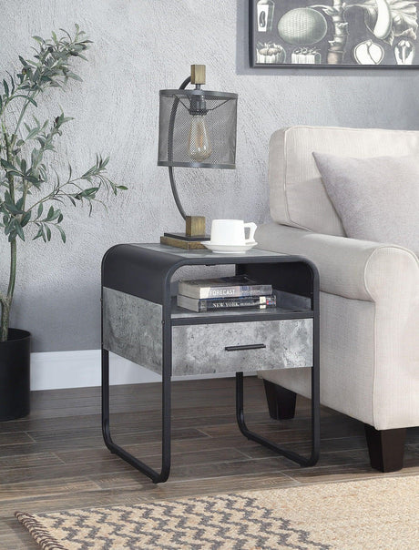 Raziela - End Table With Drawer - Concrete Gray / Black - Furniture Home Direct