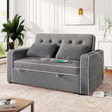 Upholstered Loveseat with Pull Out Sofa, Two Throw Pillows, Dual USB Charging Port And Adjustable Backrest - Gray - Furniture Home Direct