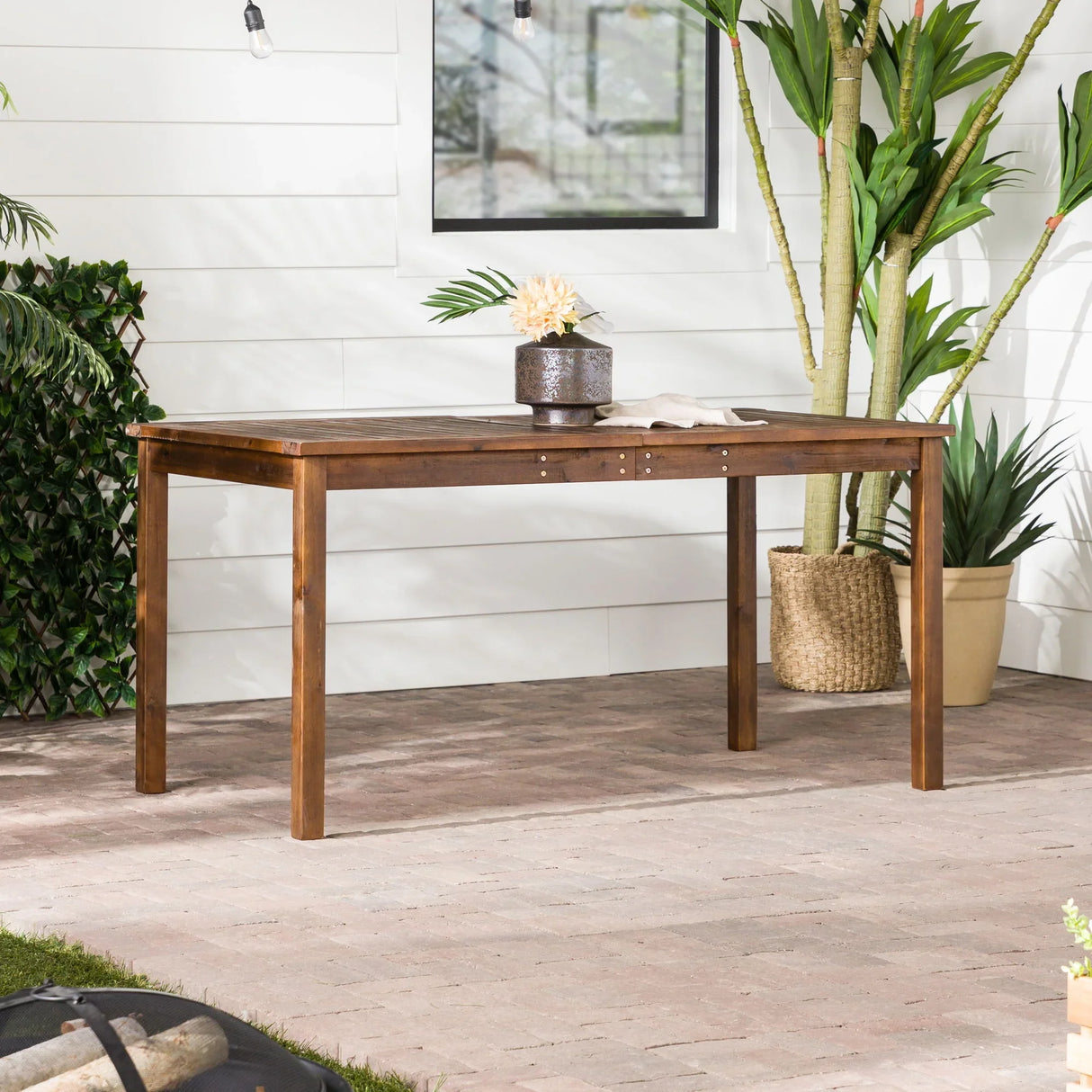Contemporary Slat Top Acacia Wood Outdoor Dining Table - Furniture Home Direct