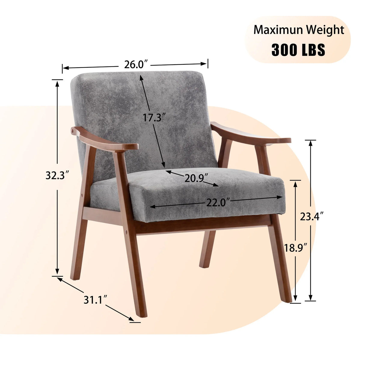 Mid Century Modern Accent Chair With Solid Wood Frame And Extra Thick Backrest - Furniture Home Direct