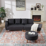 107 Inch Black Sectional With Round Storage Ottoman - Furniture Home Direct