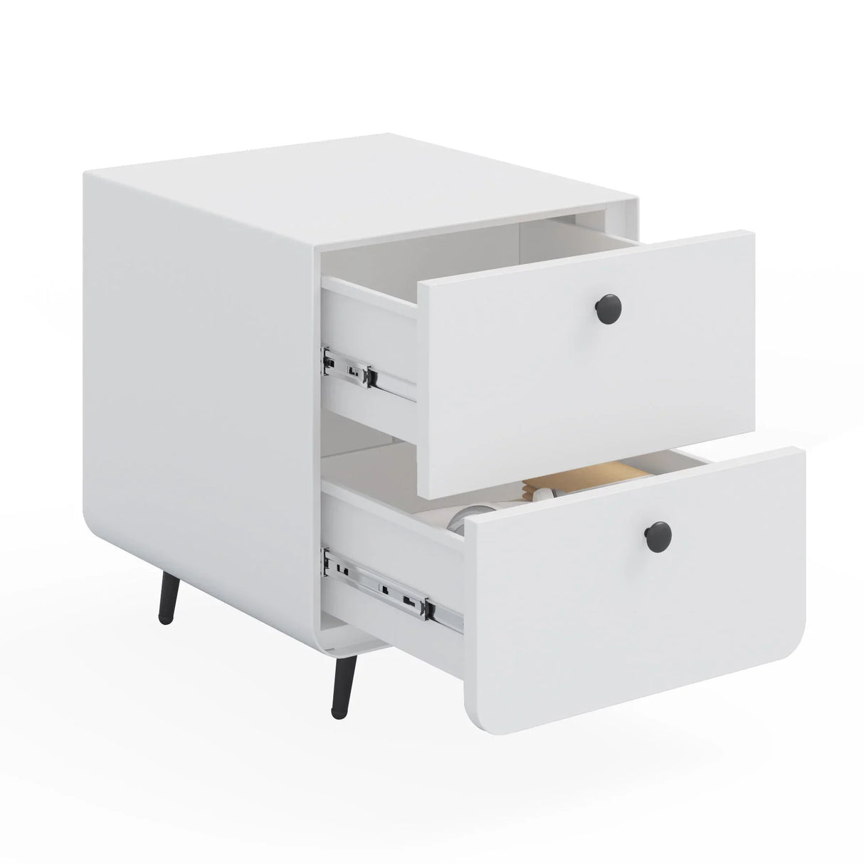 Modern Night Stand Storage Cabinet For Living Room Bedroom, Steel Cabinet With 2 Drawers, Bedside Furniture, Circular Handle - White - Furniture Home Direct