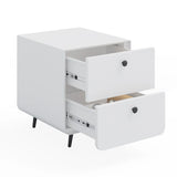 Modern Night Stand Storage Cabinet For Living Room Bedroom, Steel Cabinet With 2 Drawers, Bedside Furniture, Circular Handle - White - Furniture Home Direct