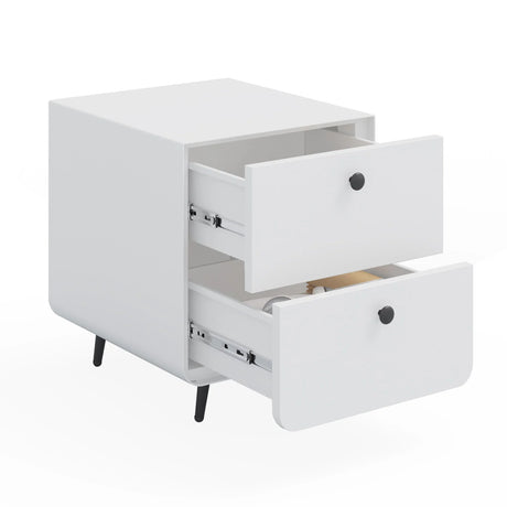 Modern Night Stand Storage Cabinet For Living Room Bedroom, Steel Cabinet With 2 Drawers, Bedside Furniture, Circular Handle - White - Furniture Home Direct