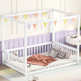 Canopy Frame Floor Bed With Fence, Guardrails - Furniture Home Direct