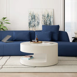 Coffee Table Round Modern Fluted Storage Shelf White - Furniture Home Direct