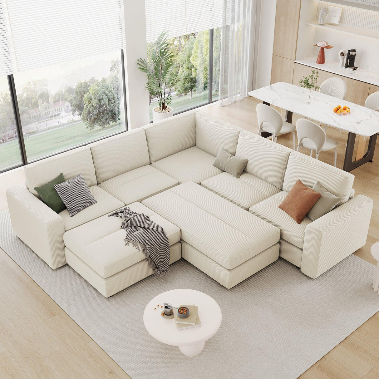 121.3" Modular Sleeper Sectional - Beige - Furniture Home Direct