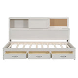 Twin Size Daybed With 3 Storage Drawers, Upper Soft Board, Shelf, And A Set Of Sockets And USB Ports - White - Furniture Home Direct