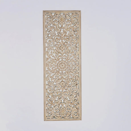 Floral Hand Carved Mandala Rectangle Wall Decor With Mirror - Antique Brown / White - Furniture Home Direct