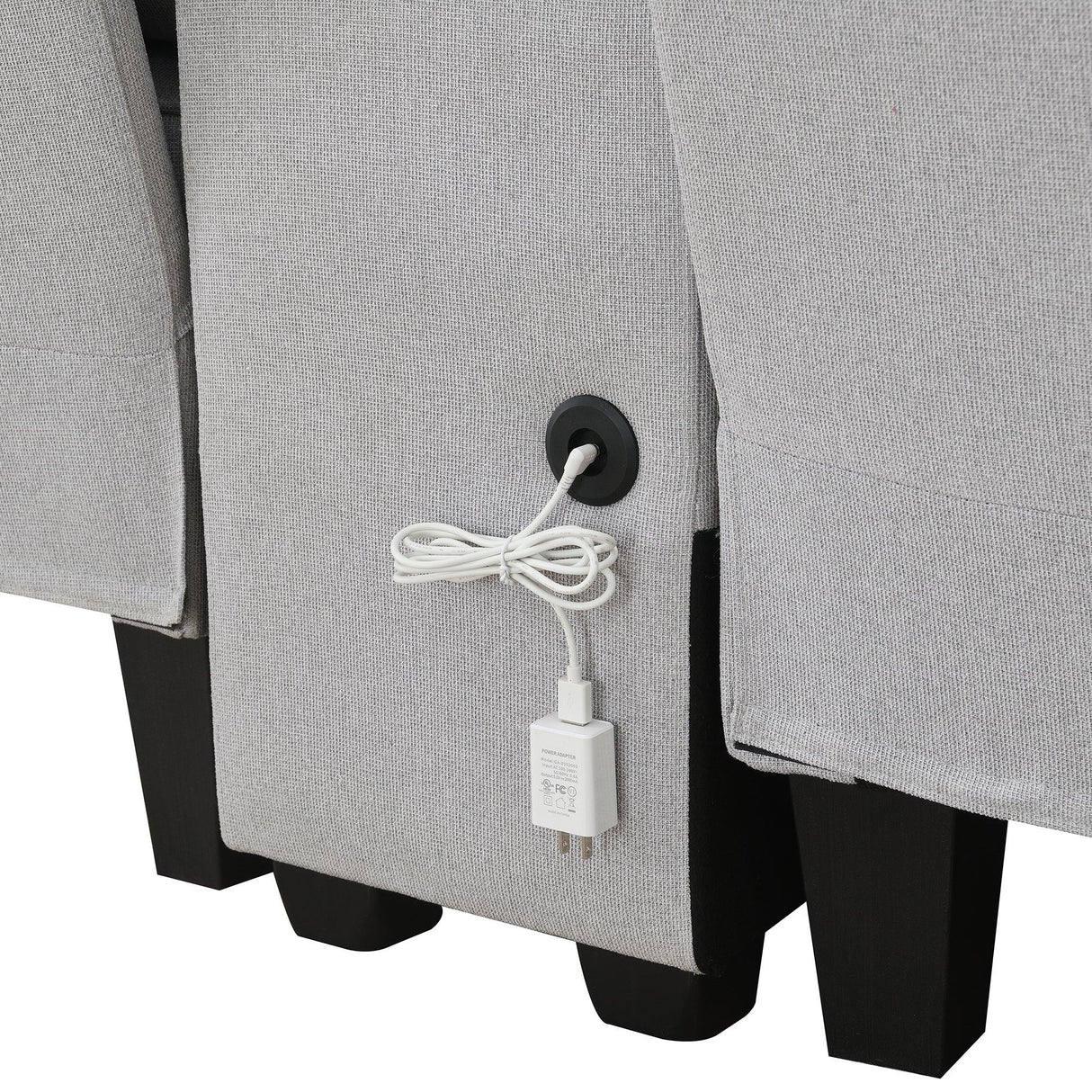 114.2 Sofa With Console 2 Cupholders 2 USB Ports Light Gray - Furniture Home Direct