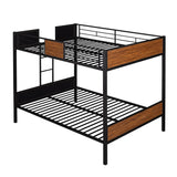 Full Over Full Bunk Bed Modern Style Steel Frame Bunk Bed With Safety Rail, Built-In Ladder For Bedroom - Brown - Furniture Home Direct
