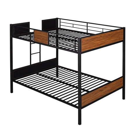 Full Over Full Bunk Bed Modern Style Steel Frame Bunk Bed With Safety Rail, Built-In Ladder For Bedroom - Brown - Furniture Home Direct