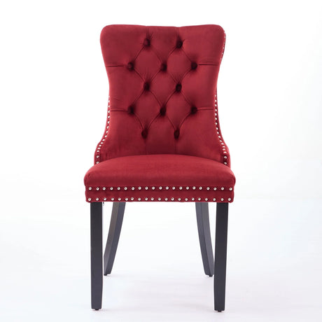 Classic Velvet Dining Chairs, High-End Tufted Solid Wood Contemporary Velvet Upholstered Dining Chair With Wood Legs Nailhead (Set of 2) - Burgundy - Furniture Home Direct