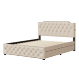 Upholstered Platform Bed With 2 Drawers And 2 Sets Of USB Ports On Each Side, Linen Fabric - Furniture Home Direct
