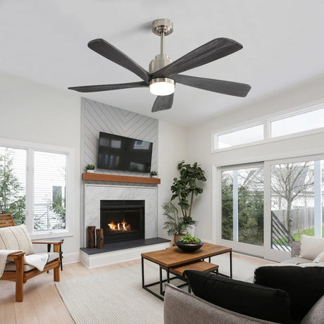 Modern Ceiling Fan With Dimmable LED Light 5 Solid Wood Blades Remote Control Reversible Dc Motor With Smart App Control - Nickel - Furniture Home Direct