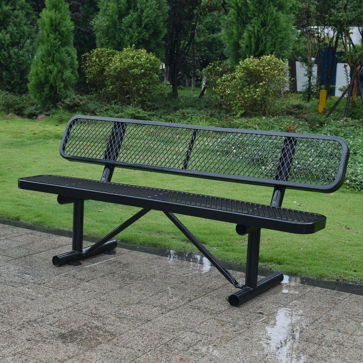 6' Outdoor Steel Bench With Backrest - Furniture Home Direct