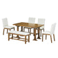 Topmax - 6 Piece Farmhouse Extendable Dining Table Set Trestle Kitchen Table Set With Removable Leaf And Upholstered Dining Chair And Bench For Dining Room - Furniture Home Direct