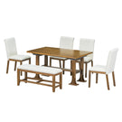 Topmax - 6 Piece Farmhouse Extendable Dining Table Set Trestle Kitchen Table Set With Removable Leaf And Upholstered Dining Chair And Bench For Dining Room - Furniture Home Direct