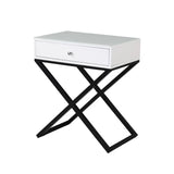 Koda - Wooden End Side Table Nightstand With Glass Top, Drawer And Metal Cross Base - Furniture Home Direct