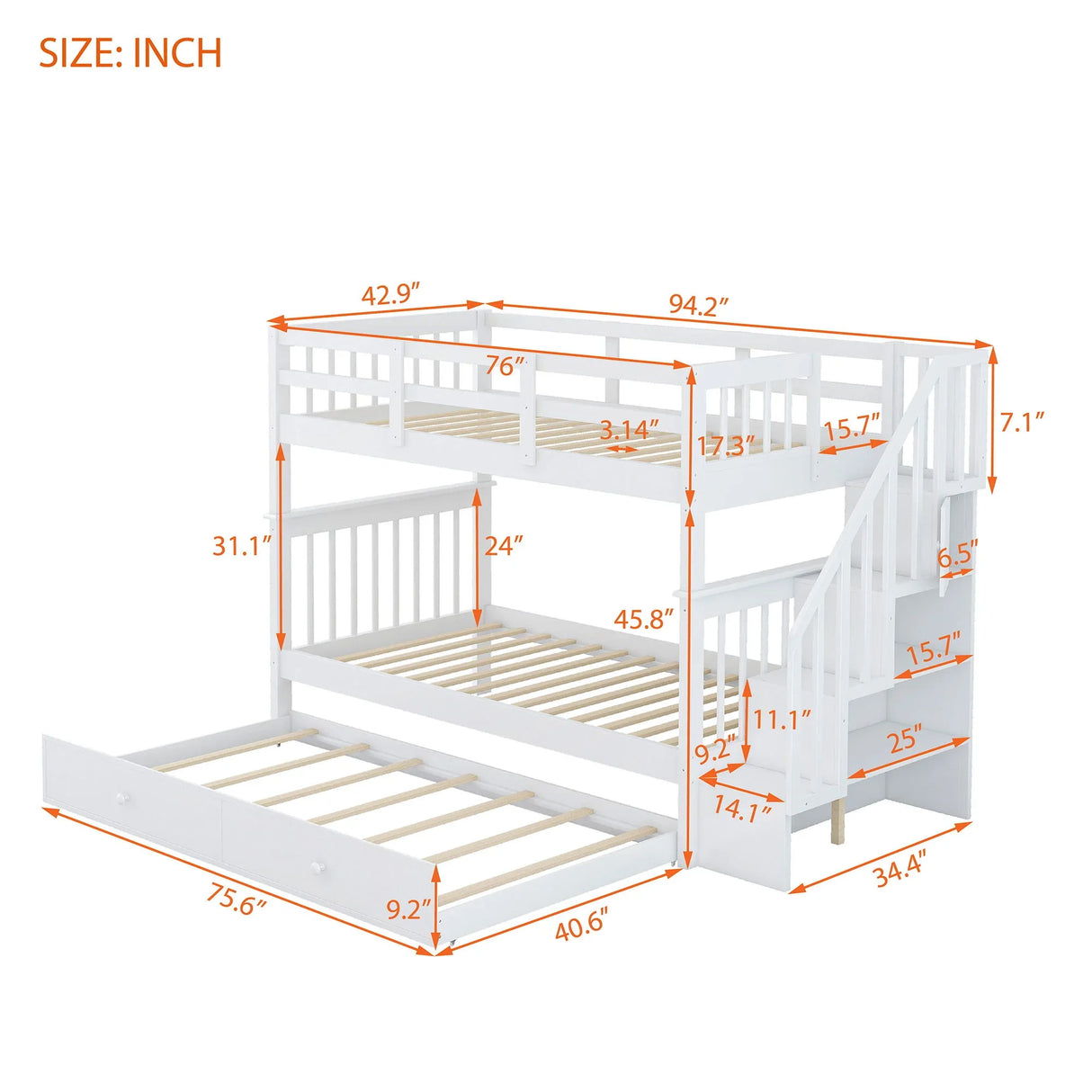 Stairway Bunk Bed With Storage And Guard Rail For Bedroom - Furniture Home Direct