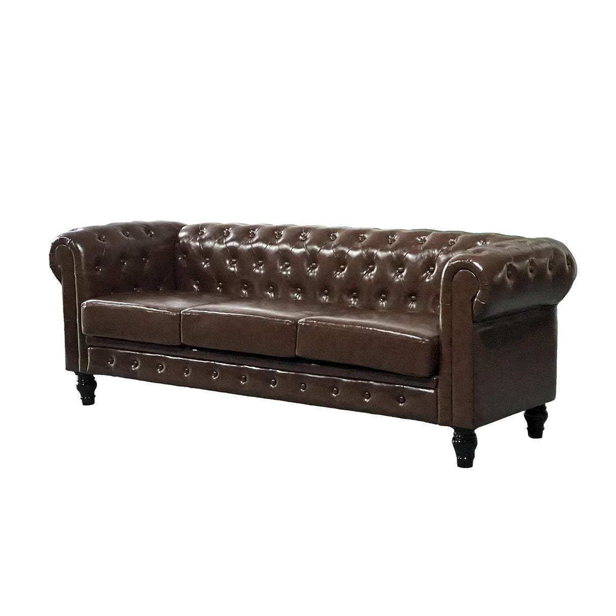 PU Upholstered Tufted Sofa - Brown - Furniture Home Direct