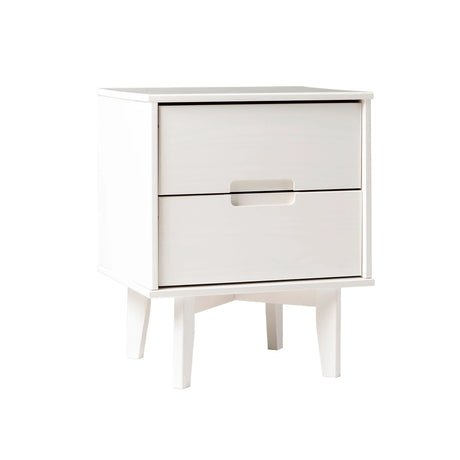 Mid-Century Modern 2 Drawer Solid Wood Nighstand With Cutout Handles - Furniture Home Direct