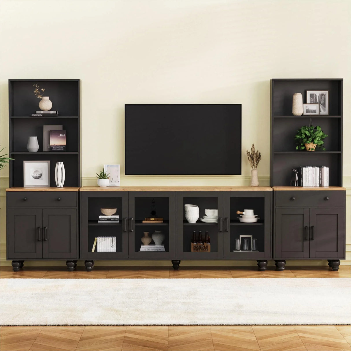 Farmhouse TV Stand With Solid Wood Gourd Shaped Legs For TVs Up To 70" - Furniture Home Direct