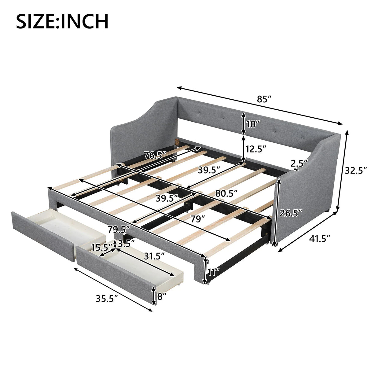 Upholstered Daybed With 2 Drawers - Furniture Home Direct