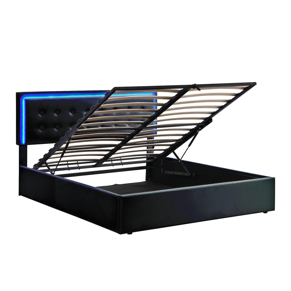 Storage Platform Bed Tufted Upholstered with LED Black - Furniture Home Direct