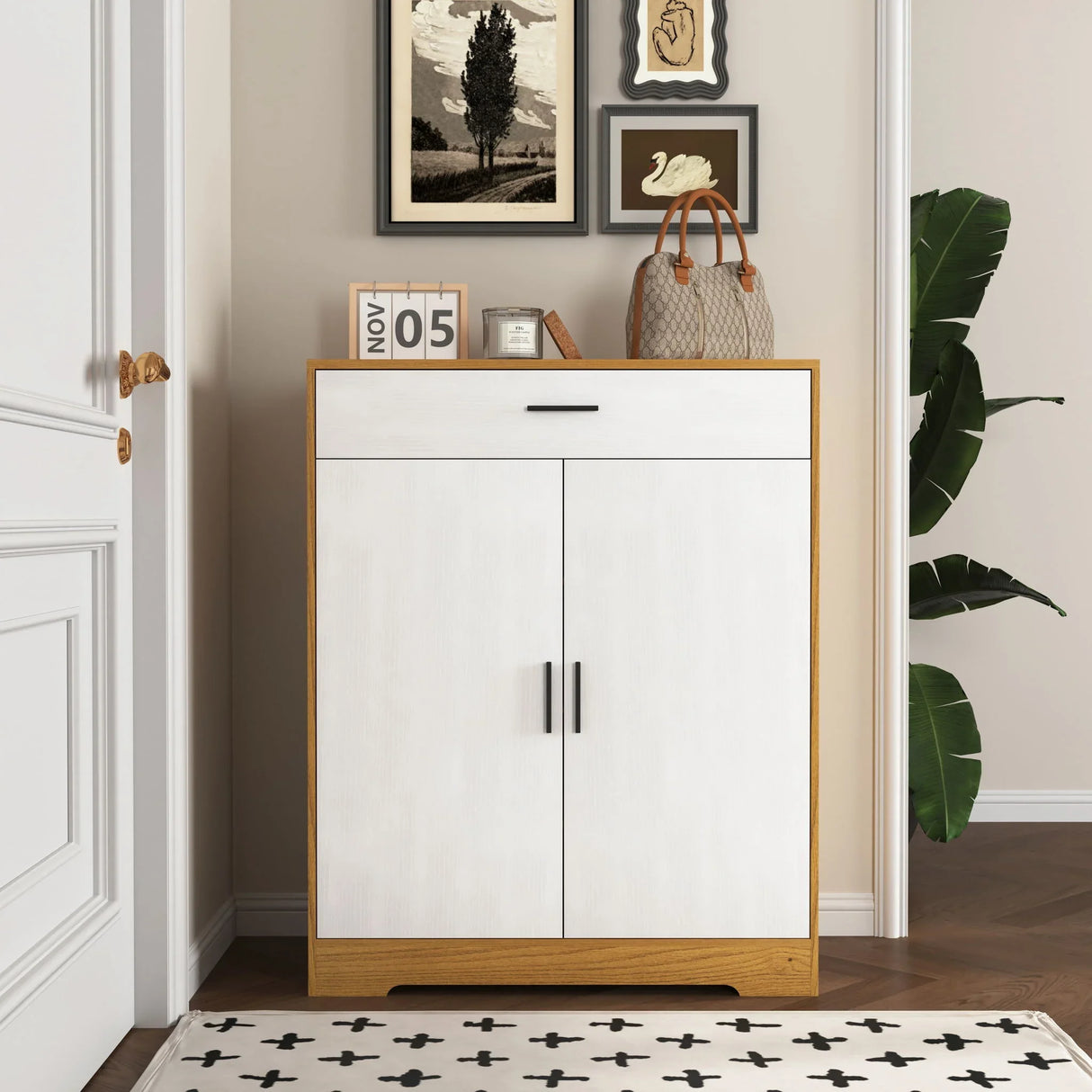 Freestanding Wooden Shoe Cabinet, 4 Tier Organizer With Drawer - Furniture Home Direct