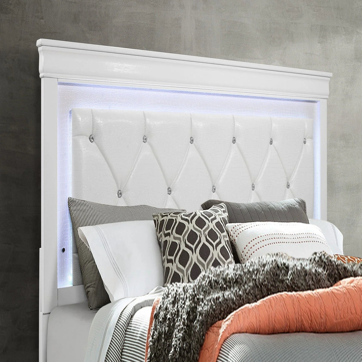 Shaker - Bed With LED Lighting And Crystal Inspired Tufted Headboard - Furniture Home Direct