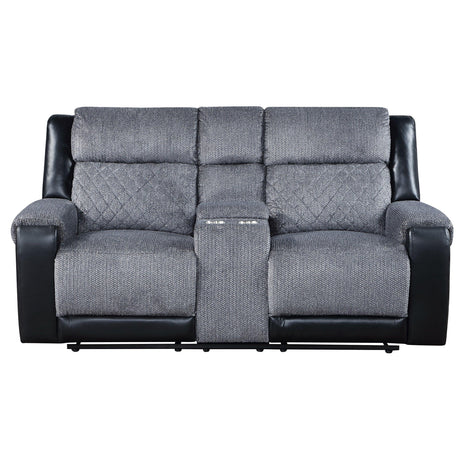 ALICIA GREY/BLACK CONSOLE RECLINING LOVESEAT - Furniture Home Direct