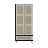 Wardrobe With 2 Rattan Doors And Drawer Natural Black - Furniture Home Direct