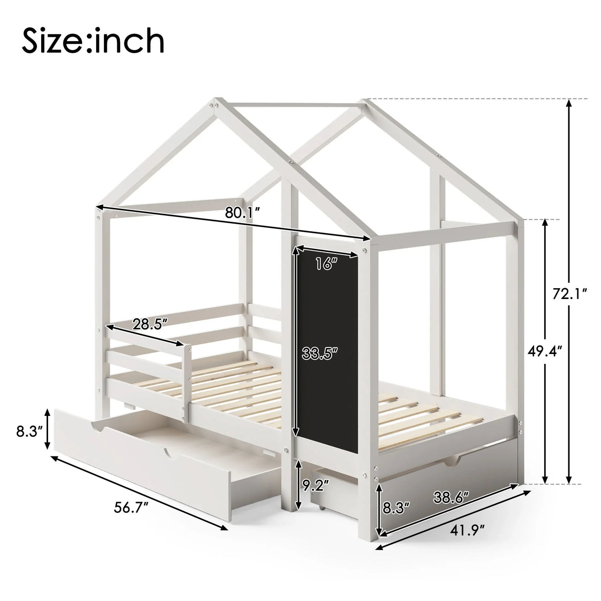 Twin House Bed With Blackboard And Drawers, 2 Assembly Options - White - Furniture Home Direct