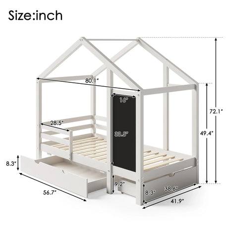 Twin House Bed With Blackboard And Drawers, 2 Assembly Options - White - Furniture Home Direct