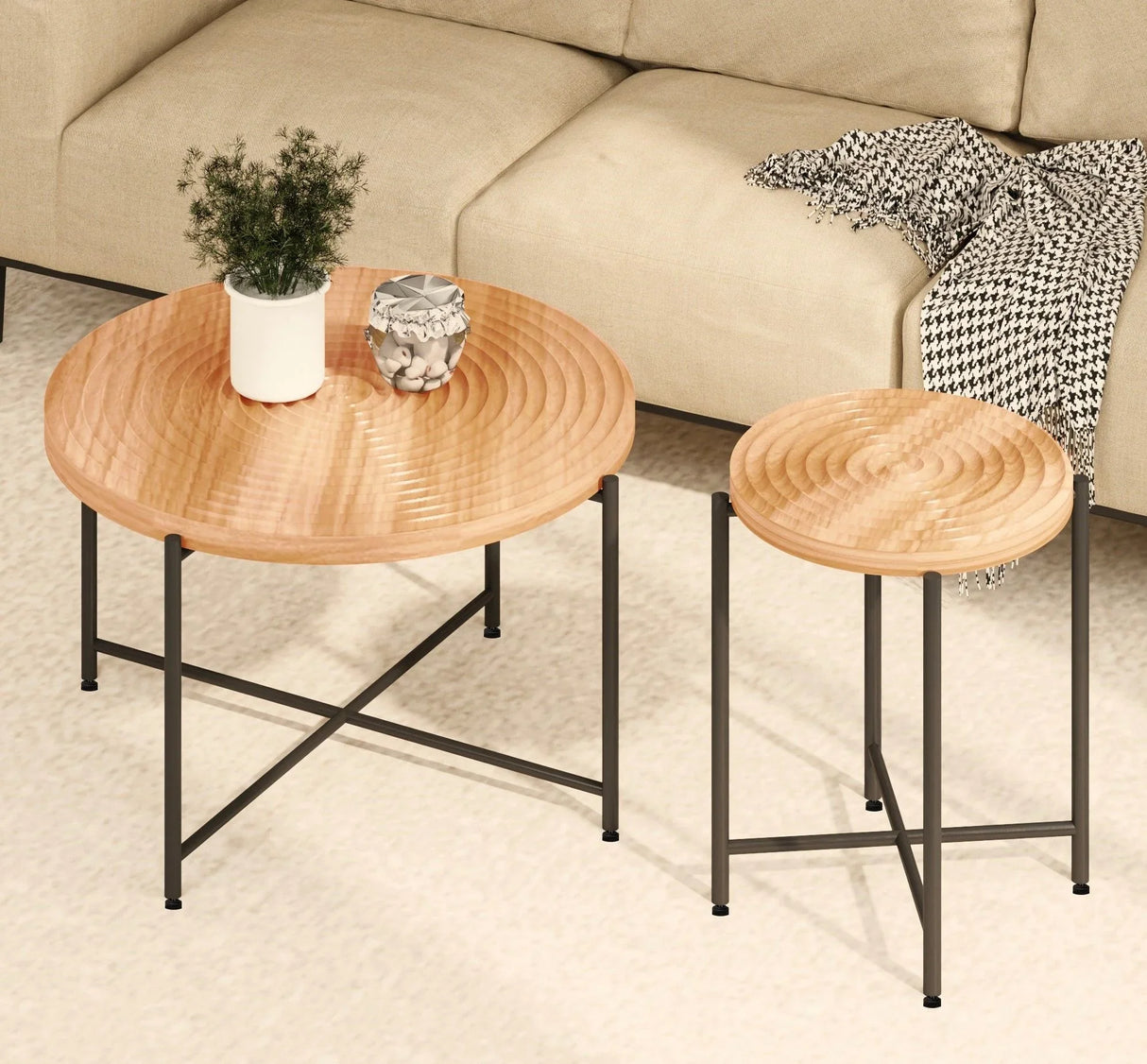Coffee And End Table Set Waterproof Cover, Distressed Cylindrical Design, Legs Classic Rustic Charm (Set of 2) - Furniture Home Direct