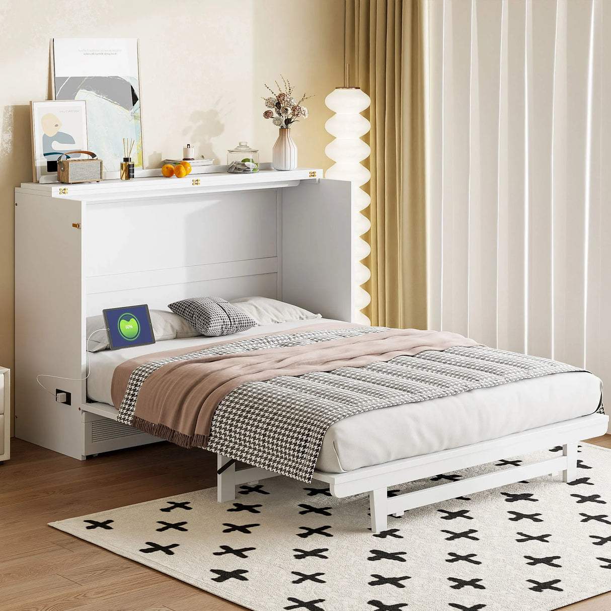 Murphy Bed With Large Drawer, USB Ports And Outlets - Furniture Home Direct