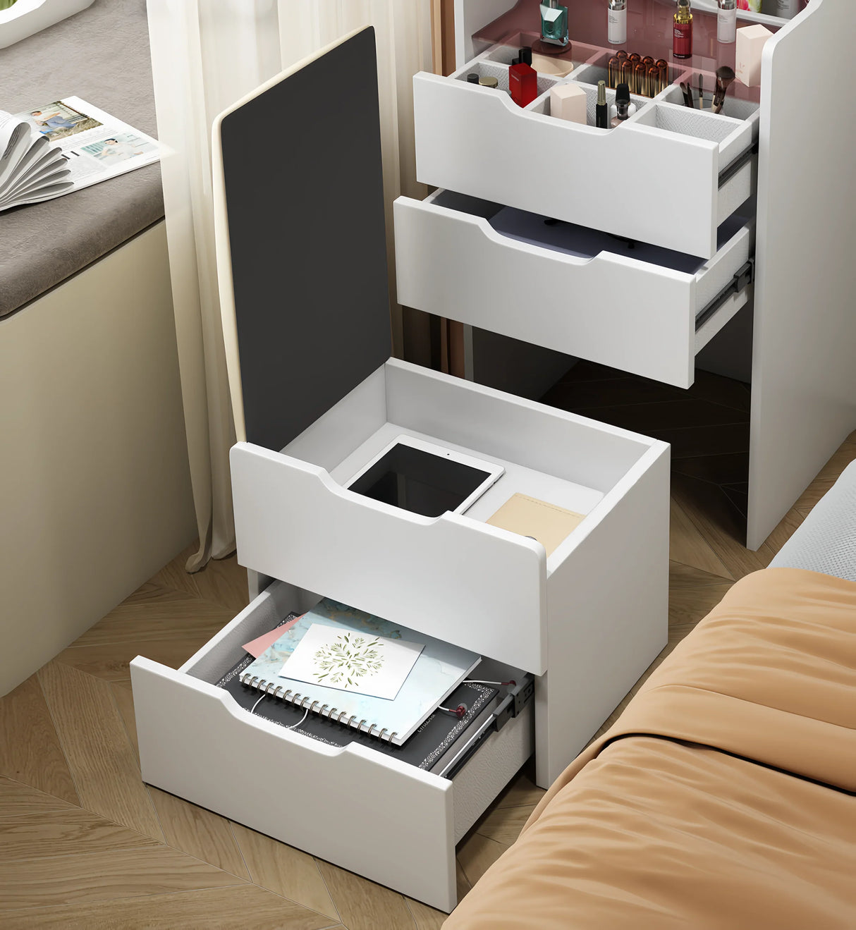 Vanity Desk with Flip Top Mirror and Drawers White - Furniture Home Direct